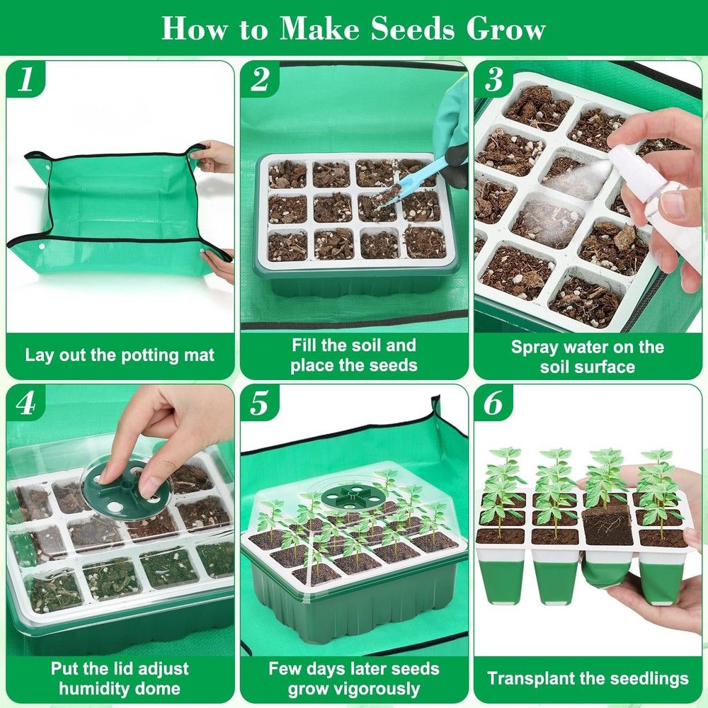 Reusable Silicone Starter Tray, 60 Cells Starter Kit with Humidity Adjustable...