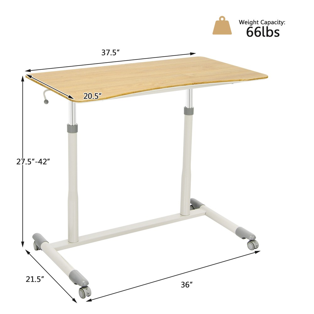 Costway Height Adjustable Computer Desk Sit Stand Rolling Notebook Table Natural