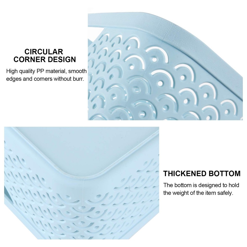 3 Pack Plastic Storage Baskets with Handles, Wavy Fish Scale Pattern Hollow D...