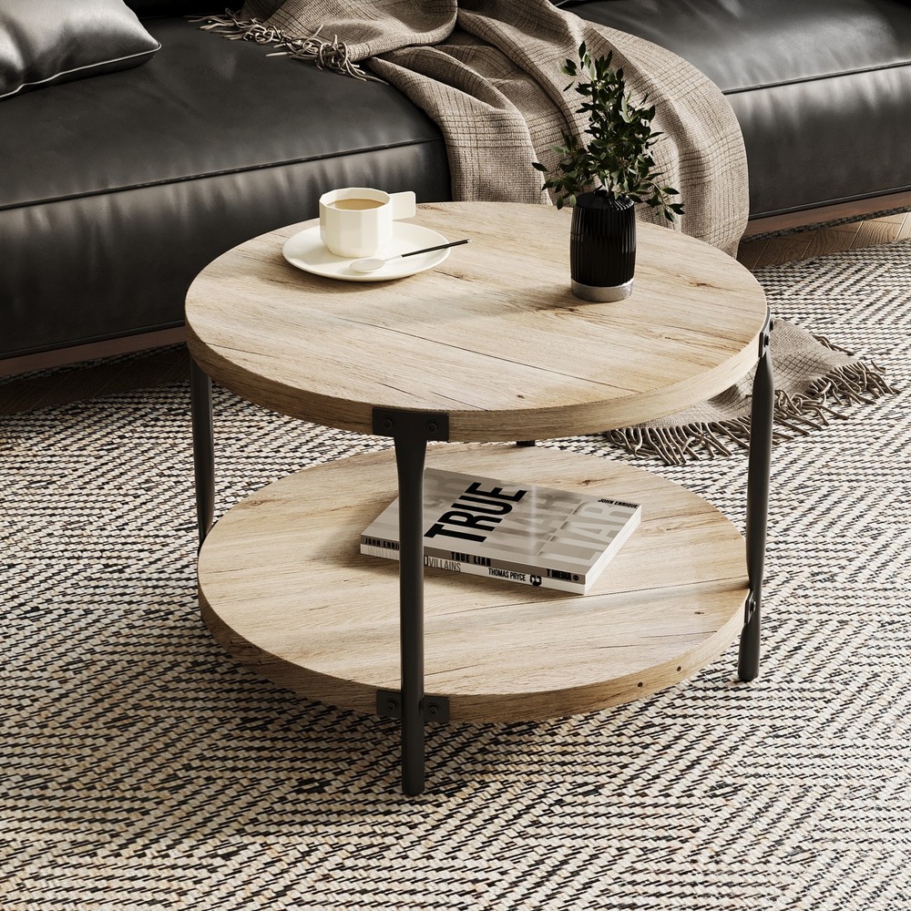 Modern minimalist round coffee table, 29.61-inch MDF material double-layer cof