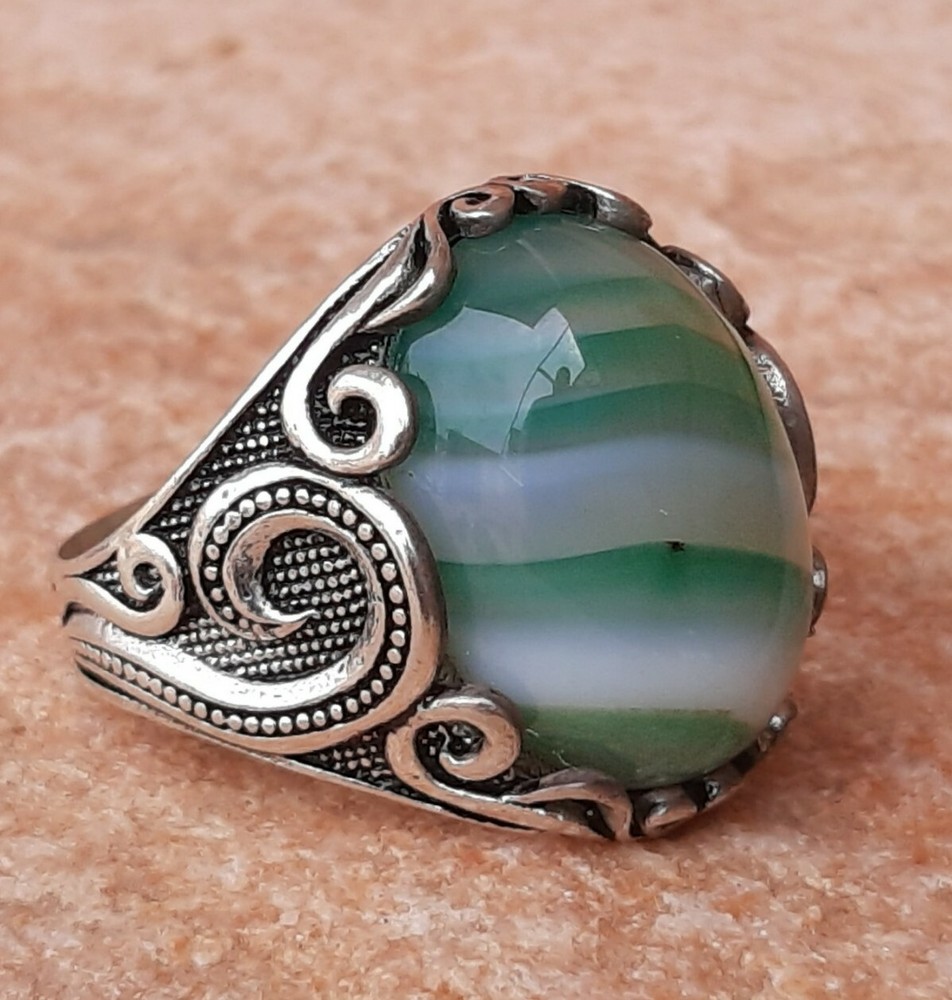 925 Silver Ring Solitaire Seal Rainbow Agate Ring Man Sterling Agate $