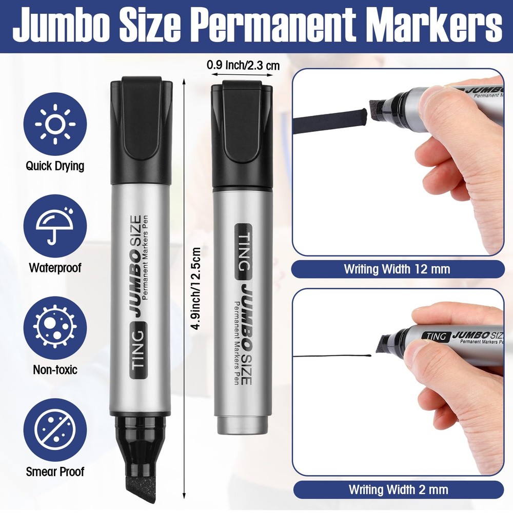 10 Pack Jumbo Permanent Markers Bulk Large Chisel Tip Permanent Markers Quick...