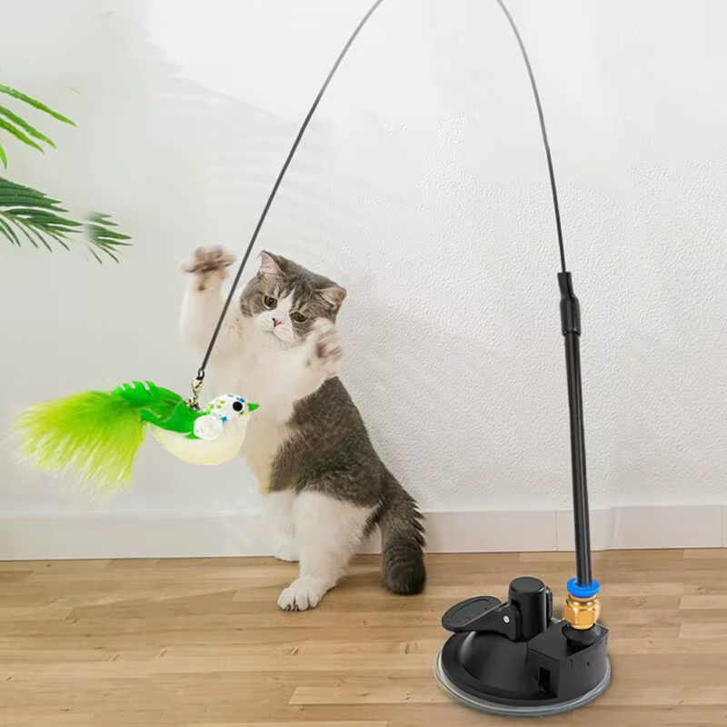 1Pcs Cat Interactive Toy Simulate Bird Interactive Sucker Feather Bell Funny Cat