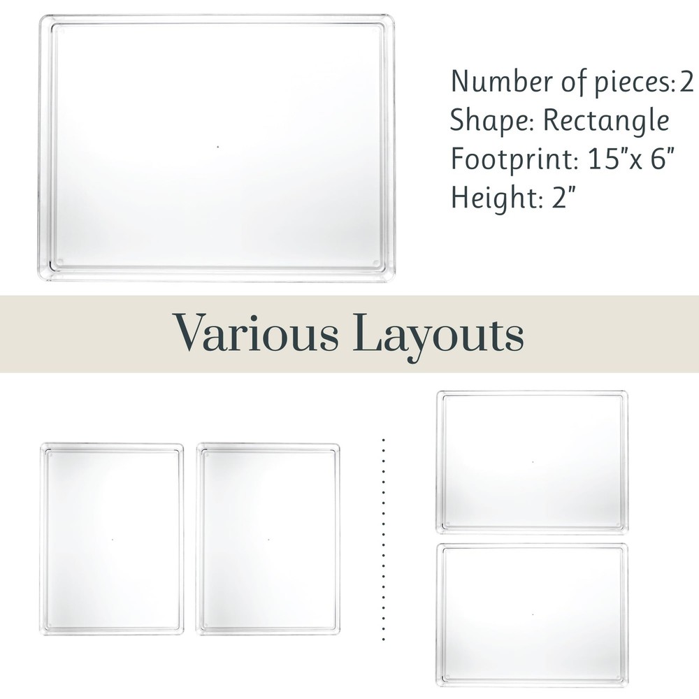 SimpleSort 2-Piece Stackable Clear Drawer Organizer Set | 12" x 9" x 2" Recta...