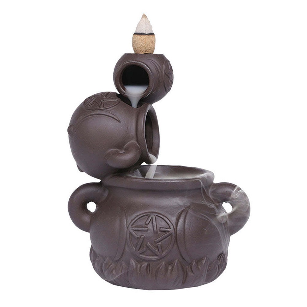 Triple Moon Cauldron Backflow Incense Burner NEW Ceramic Wicca Witchcraft