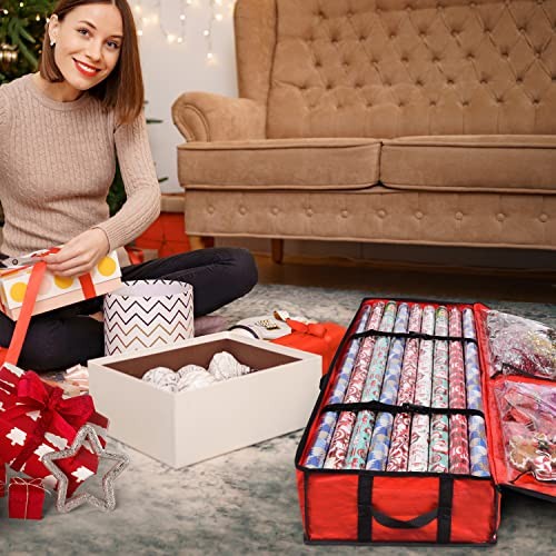 Wrapping Paper Storage Containers | Gift Wrap Organizer Under Bed Red