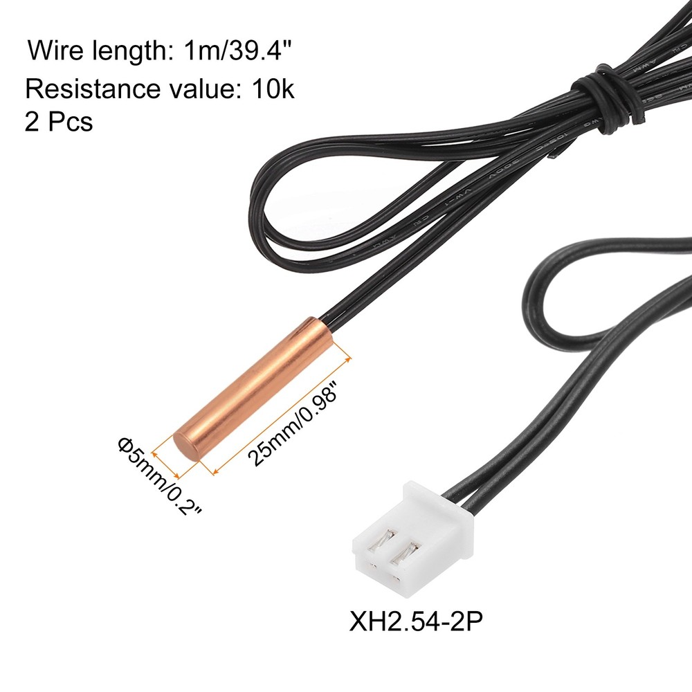 2Pcs 10K NTC Thermal Sensor Probe, 39.4" Cylindrical Sensitive Temp Sensor