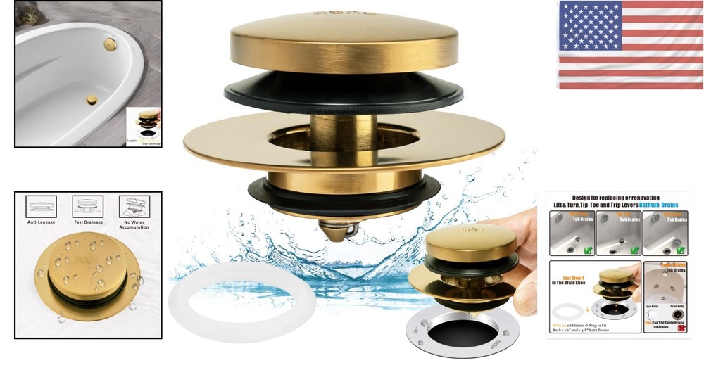 Elegant Brushed Gold Universal Bath Drain Stopper - Easy Installation & Coverage