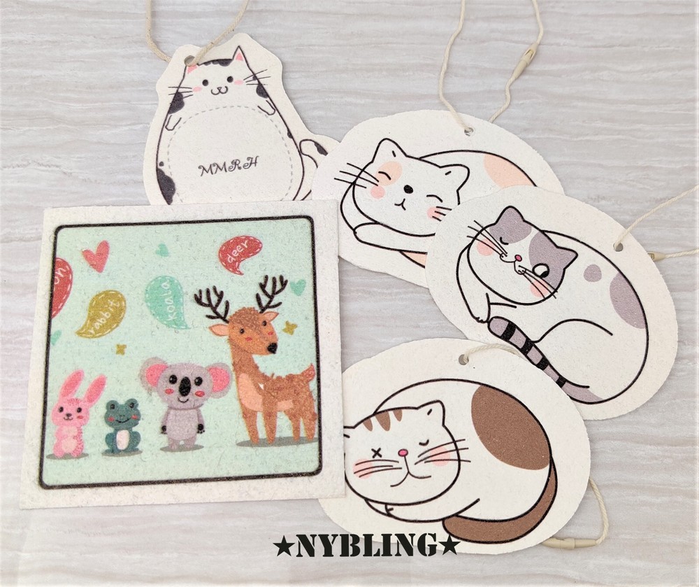 Compressed Wood Pulp Sponge Dish Washing Kitchen Scrubber Kitty Theme *5 PACK*