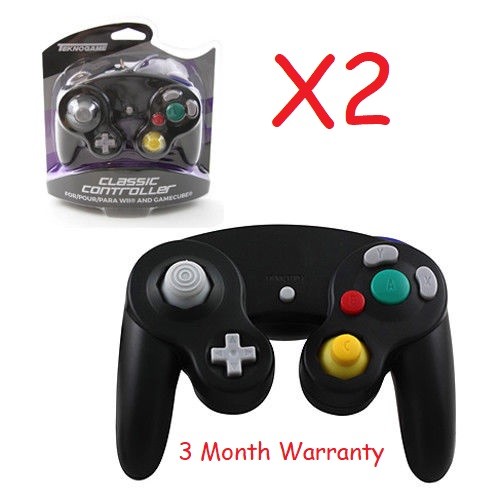 2X WIRED CONTROLLER FOR NINTENDO GAMECUBE GC & WII BLACK NEW