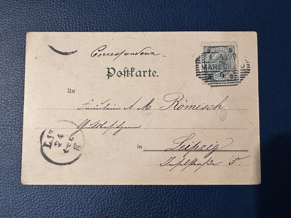 GERMANY 1899 VINTAGE POSTCARD TO LEIPZIG
