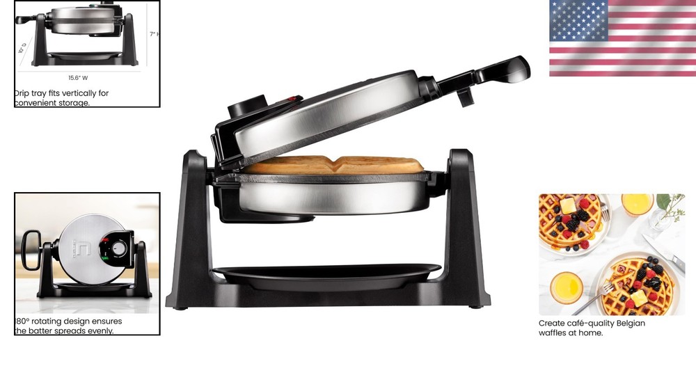 Mess-Free Waffles: 180° Rotating Non-Stick Waffle Iron with Adjustable Timer