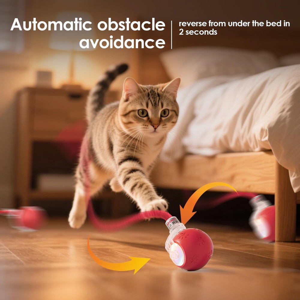 Interactive Cat Toy, Motion Activated, RGB Lighting, 2 Speed, 3 Modes, Indoor