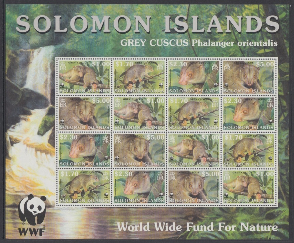 SOLOMON ISLANDS IND - Wwf, 2002 Wild Animals, Grey Cuscus MNH Sheet / RRBA301