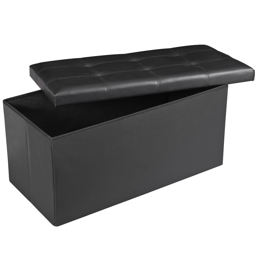 30" Folding Storage Ottoman Footstools MDF Frame Hallway Soft Seat Black