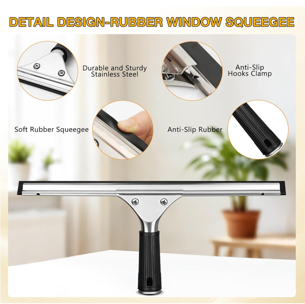 Professional Window Cleaning Squeegee Kit- 14 Squeegee & Microfiber Rotatable W