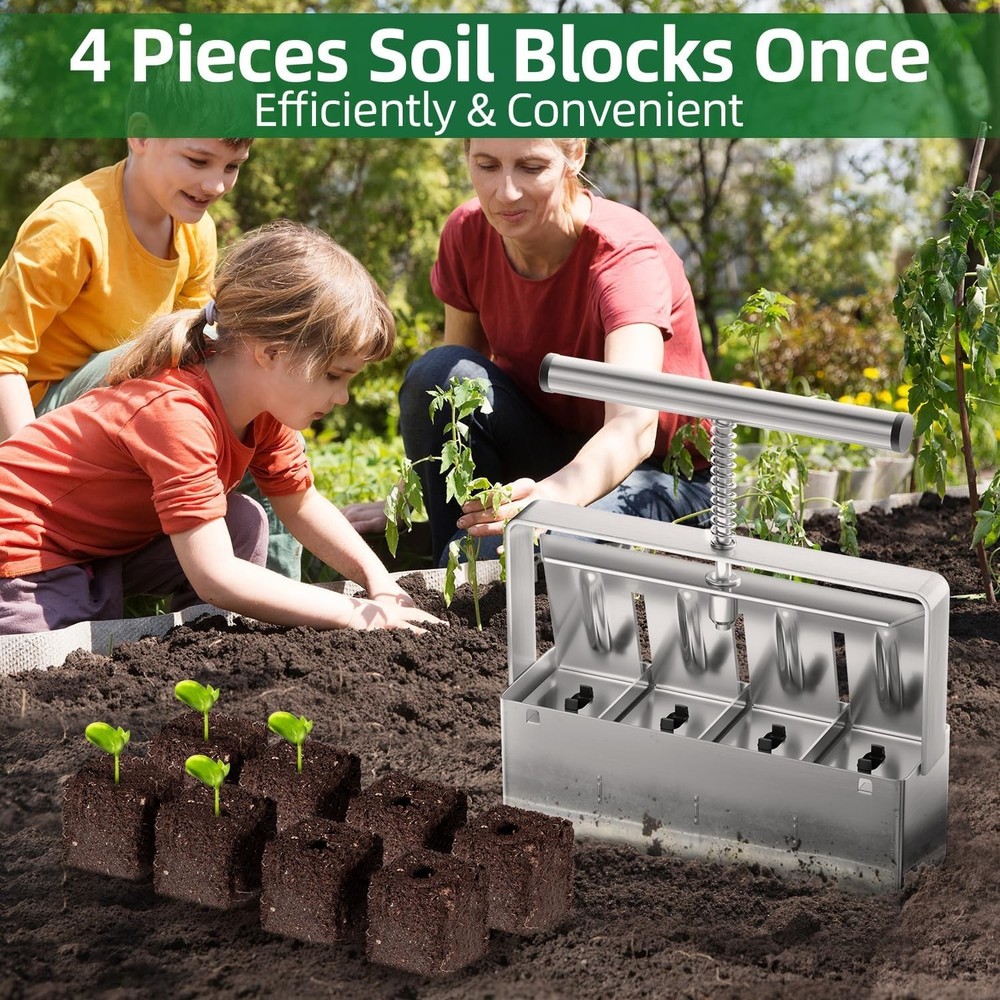 Soil Blocker 2 Inch 4 Cell Handheld Soil Blocking Tool for Seed Starting