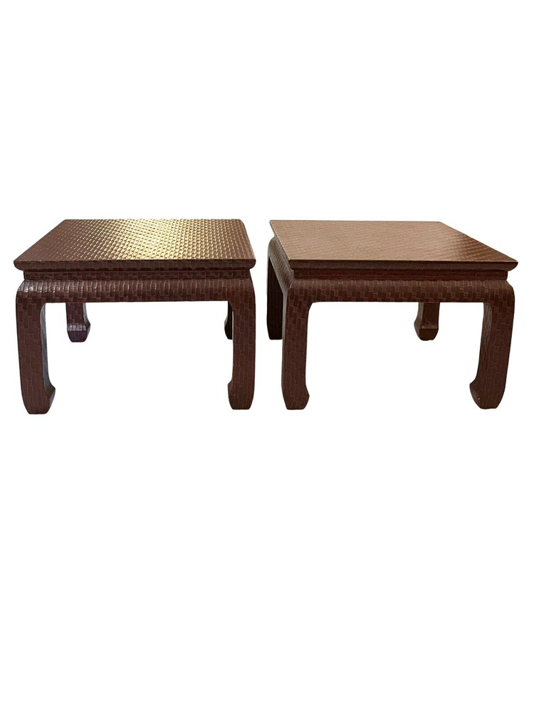 Pair Grasscloth Side Tables by Baker