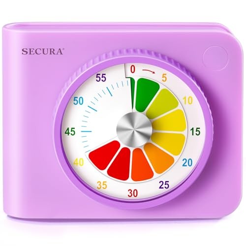 Secura Visual Timer for Kids – 60-Minute Classroom Countdown Timer with Purple