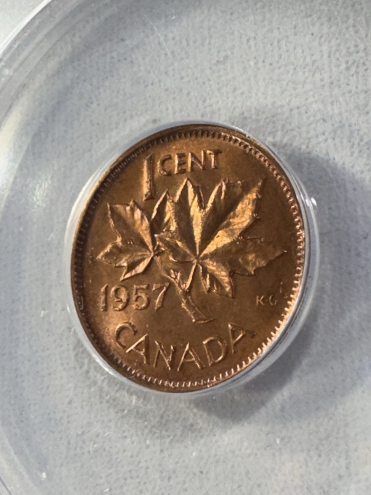 1957 Canada 1 Cent Graded MS 65 RD by ANACS