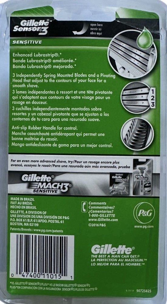 Gillette Sensor3 Sensitive Men's Disposable Razor, 4 Razors