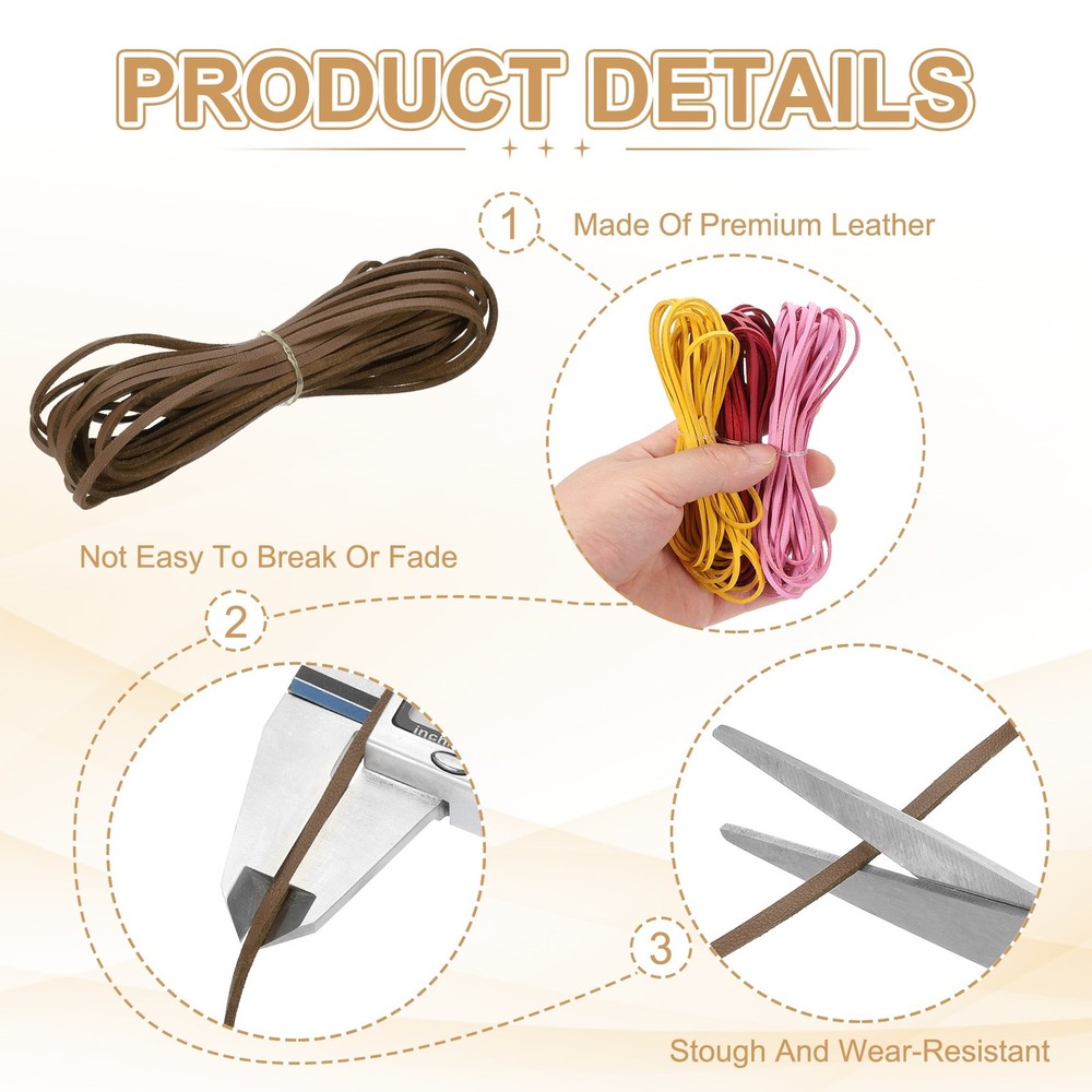 3 mm x 5.5 Yd Leather String Flat Leather Cord Light Coffee