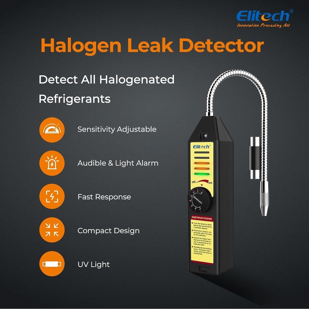 Halogen Refrigerant Leak Detector with Adjustable Sensitivity & Quick Response