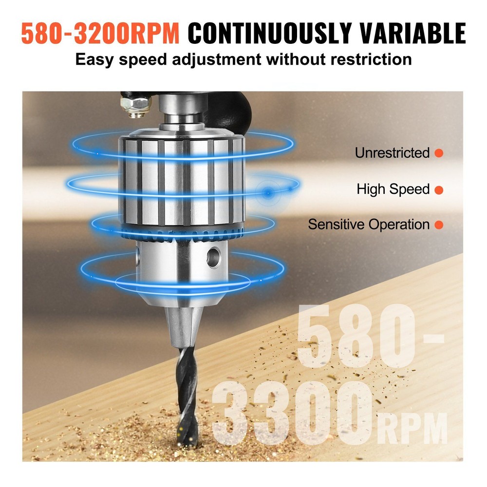 12" Cast IronBenchtop Drill Press 5Amp 120V Variable Speed w/ Laser Work Light