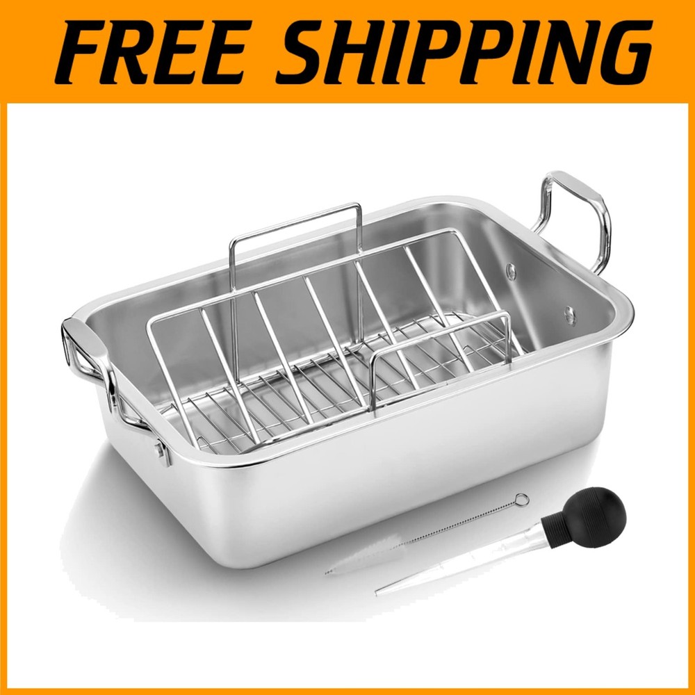 Stainless Steel Roasting Pan - 15" with Rack