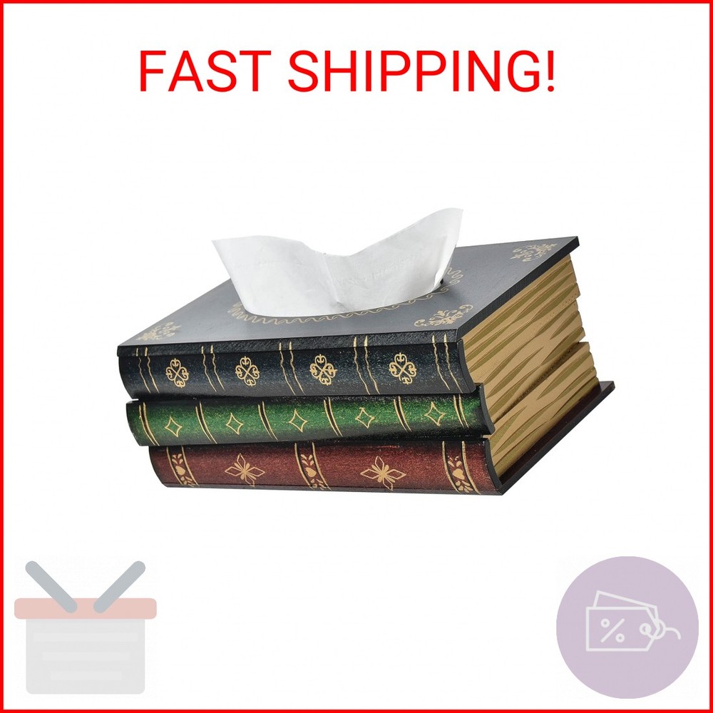 Crafted Classical Retro Wooden Antique Book Tissue Box Cover Rectangular Tissue