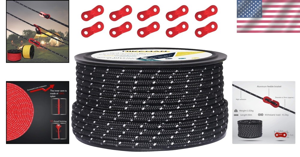 164ft Guyline Solid Braid Nylon Rope for Outdoor Activities