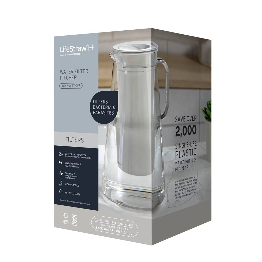 LifeStraw Home 7-Cup Water Filter Pitcher - White