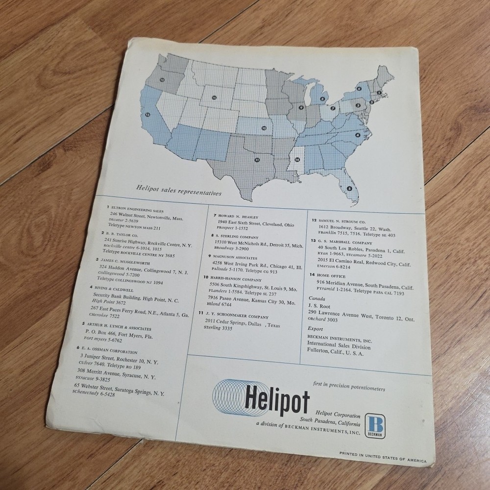 BECKMAN HELIPOT Potentiometer Data File Manual 1950's