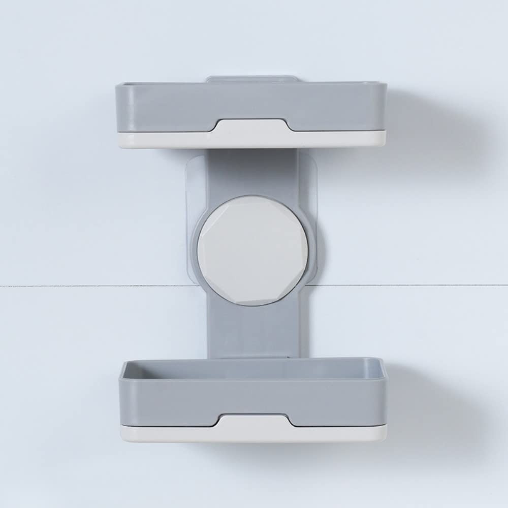 Soap Holder, PEFWO Strong Adhesive Double Layer Dish, one size, Gray