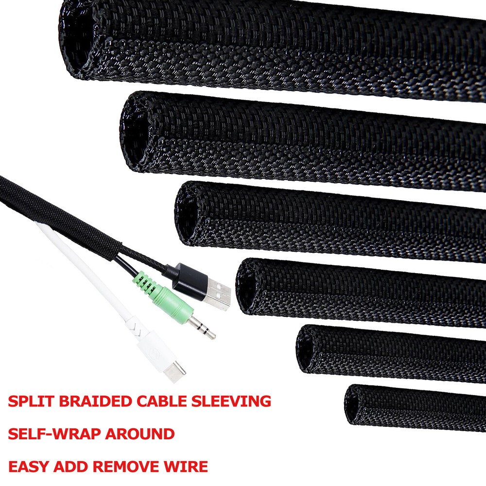 Split Braided Cable Sleeving Self-Wrap 25% Overlap Car Home Wire Harness Protect