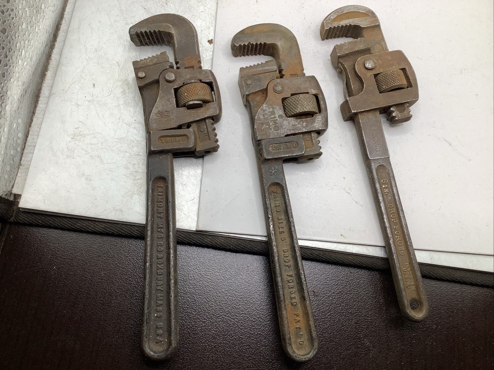 (3) Vintage 8” Pipe Wrenches TRIMO & DANIELSON