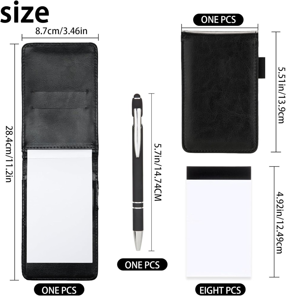 10 Pack Small Notepad Holder 3x5 Pocket Notebook with Pen Black Plain Leather PU
