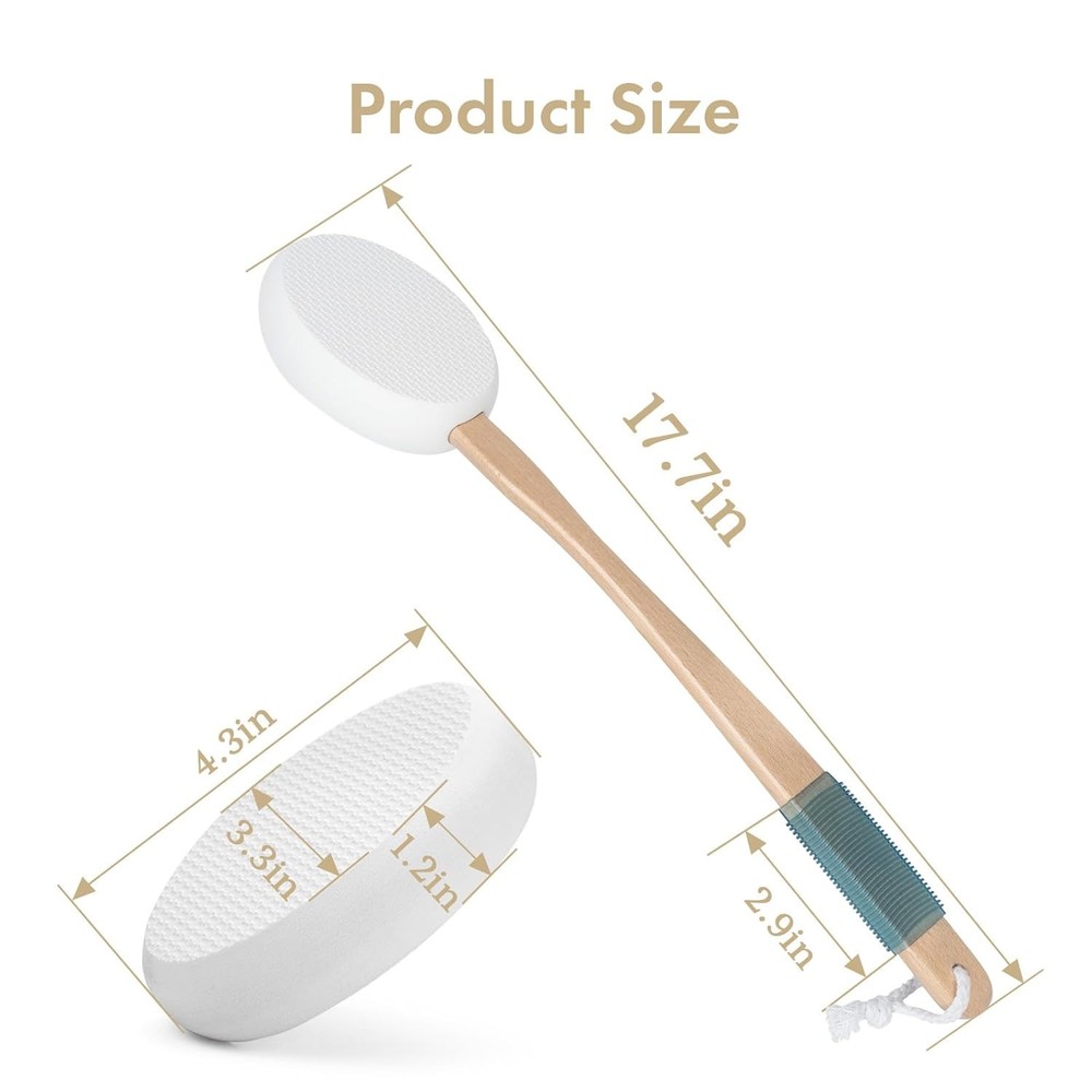 AmazerBath Lotion Applicator for Back & Feet | 17" Curved Handle + 4 Replacement
