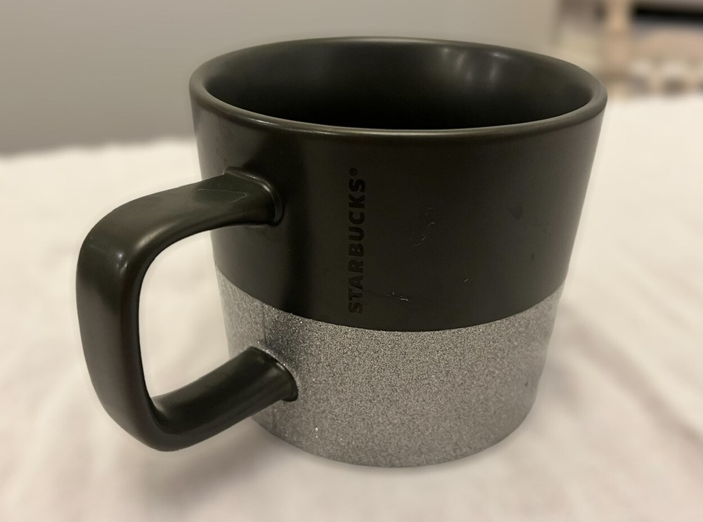 Starbucks Ceramic Mug Black Silver Sparkle Glitter Mug 12oz Great Shape