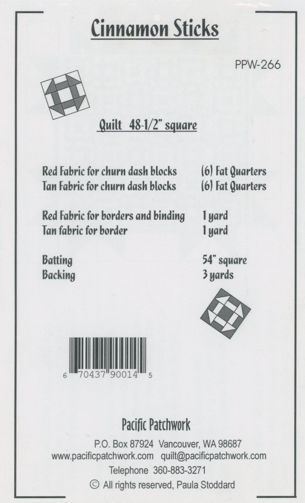 Pacific Patchwork Cinnamon Sticks Fat Quarter Pieced Quilt Pattern