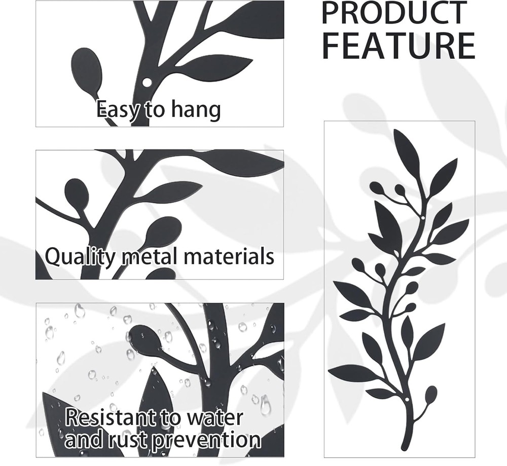 2 Pieces Metal Vine Olive Branch Leaf Wall Decor,Tree Leaf Wall Decor