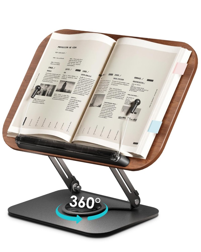 Book Stand for Reading Holder Height&Angle Adjustable 360° Rotating Base