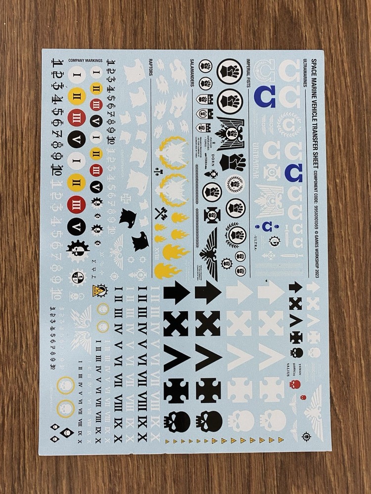 warhammer 40k space marine transfer sheet