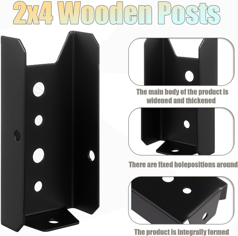 2x4 Fence Post Bracket,4 Pack Black Deck Railing Brackets Connectors, for 2" X 4