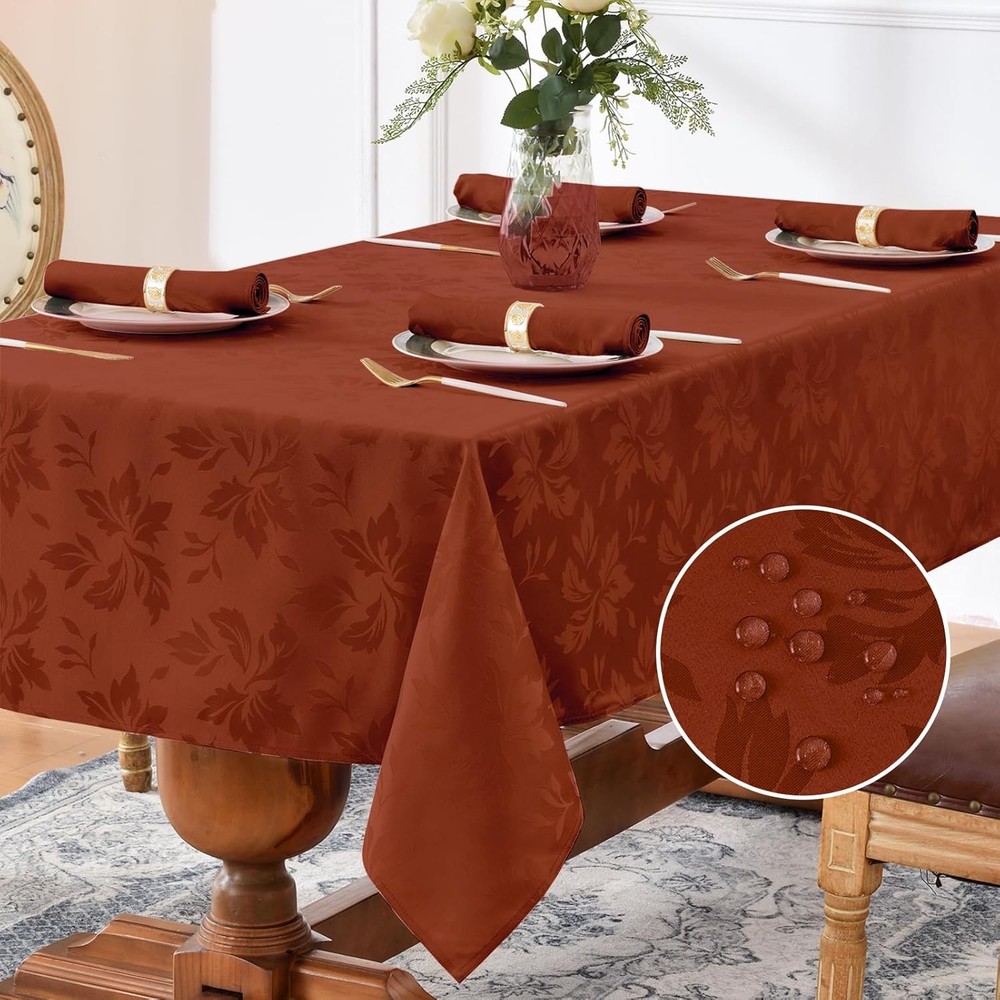 Jacquard Rectangle Tablecloth Waterproof Damask Floral Decorative Table Cloths
