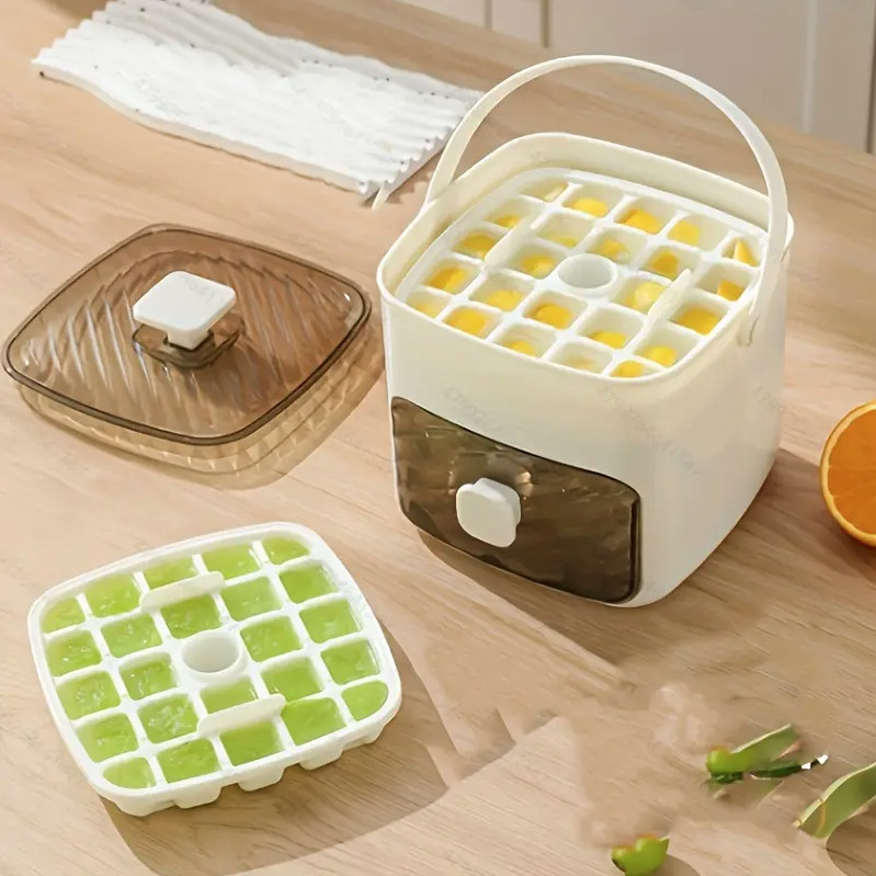 Large 48 Grid Ice Cube Maker - Easy Press Lid - Plastic Storage Tray