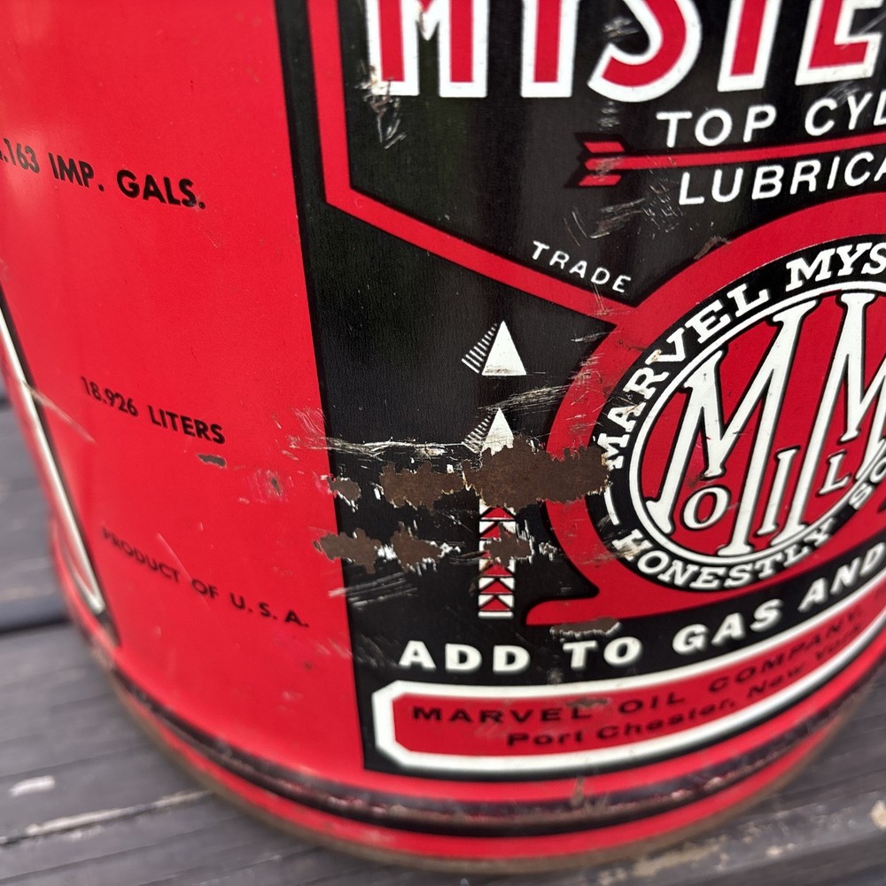 Marvel Mystery 5 Gallon Oil Can Empty Vintage