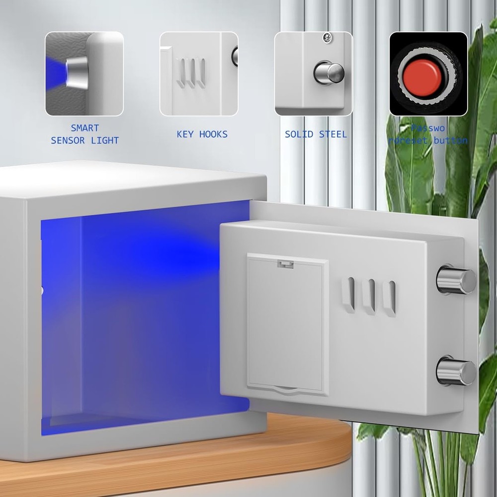 Safe Box with Sensor Light, Security Safe with Digital Keypad Money Safe Stee...