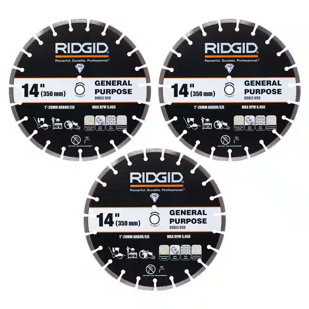 14 In. General Purpose Cutting Segmented Rim Diamond Blades (3-Pack)