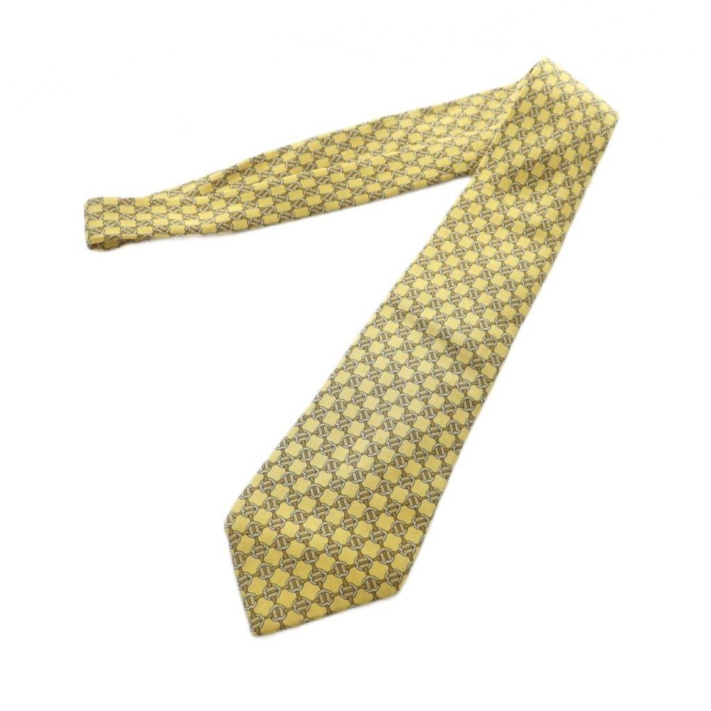 HERMES Tie Silk Allover Pattern Regular Tie Logo Yellow
